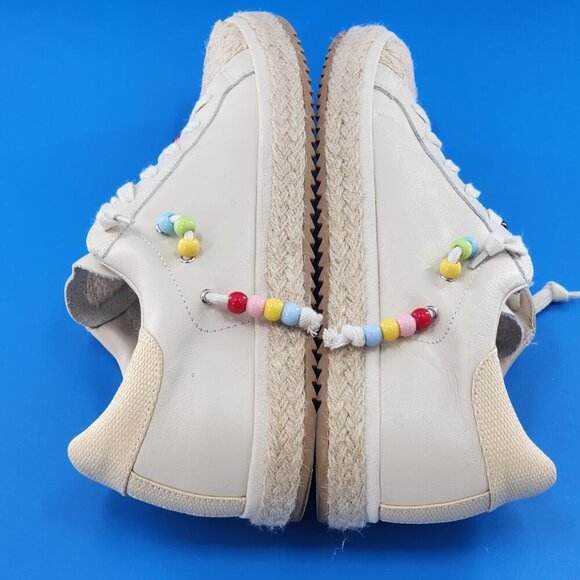 DOLCE VITA Project Zoe Pride Sandstone Raffia Beaded Leather Sneaker Cream - Picture 8 of 10